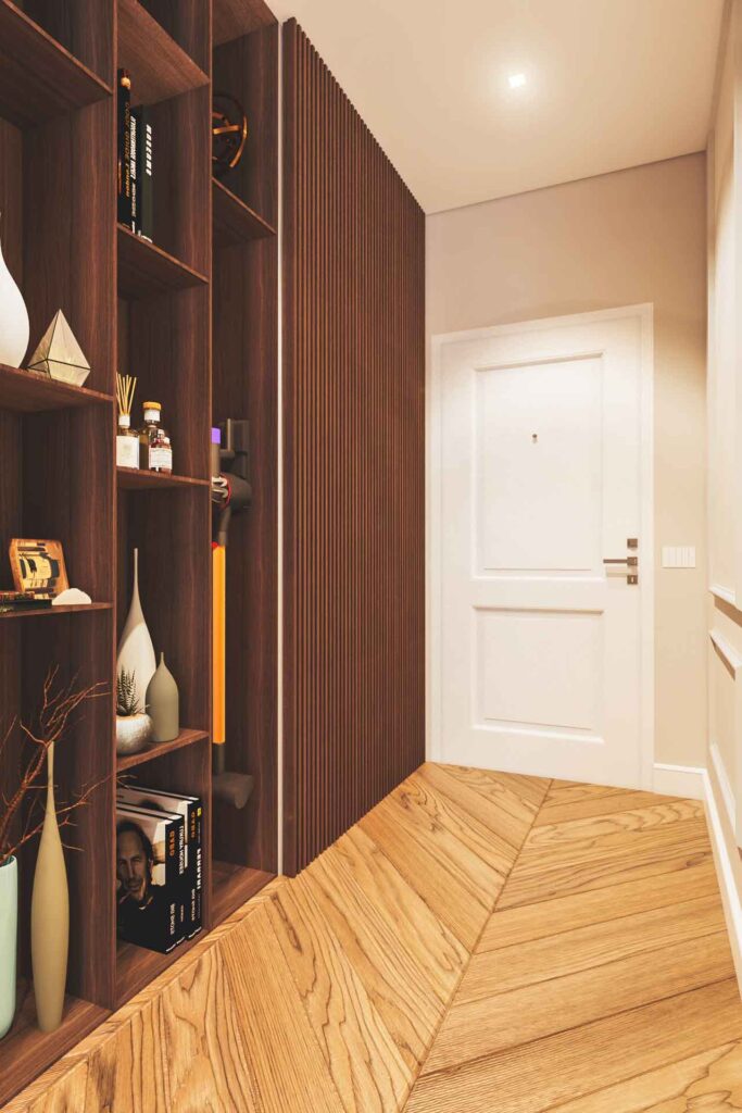 Boiserie listelli legno armadio ingresso